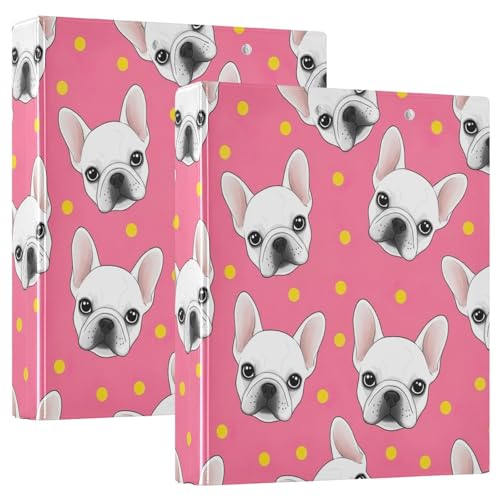 Niedliche weiße französische Bulldogge 3-Ringbuch 3,8 cm, D-Ringbuch mit Klemmbrett, große 3 Ordner für Schule, Uni, Büro (2 Stück) von RPLIFE