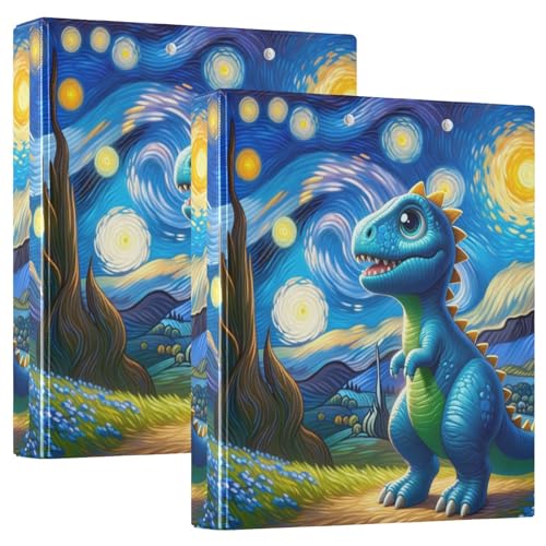 Niedlicher Dino Sternennacht Drei-Ringbuch, flexibler D-Ringordner mit Taschen, 3-Ringbücher für Schule, Uni, Büro von RPLIFE