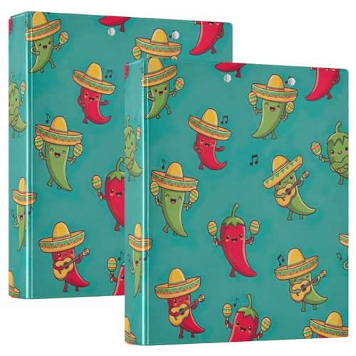 Niedliches Cartoon-Chilischoten-Drei-Ringbuch, 3,8 cm, flexibler D-Ringordner mit Taschen, 3-Ringbücher für Schule, Uni, Büro, 2 Stück von RPLIFE