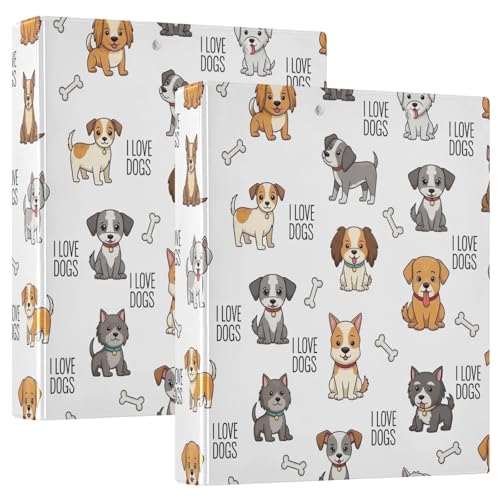 Niedliches Cartoon-Hunde-Drei-Ringbuch, flexibler D-Ringordner mit Taschen, 3-Ringbücher für Schule, Uni, Büro von RPLIFE