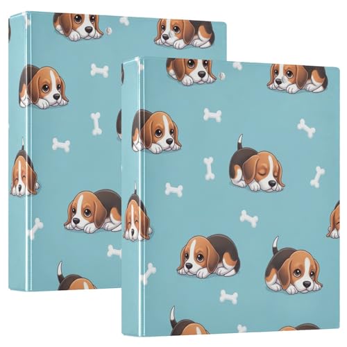 Niedliches Cartoon-Hundeknochen-Drei-Ringbuch 3,8 cm, D-Ringbuch mit Taschen, dekorative Ordner für Schule, Uni oder Büro (2 Stück) von RPLIFE