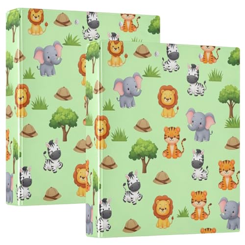 Niedliches Cartoon-Safari-Tier-3-Ringbuch, D-Ringbuch mit Taschen, dekorative Ordner für Schule, Uni oder Büro (2 Stück) von RPLIFE