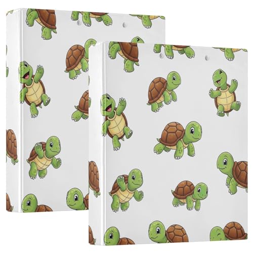 Niedliches Cartoon-Schildkröten-Ringbuch, D-Ringbuch mit Taschen, dekorative Ordner für Schule, Uni oder Büro (2 Stück) von RPLIFE
