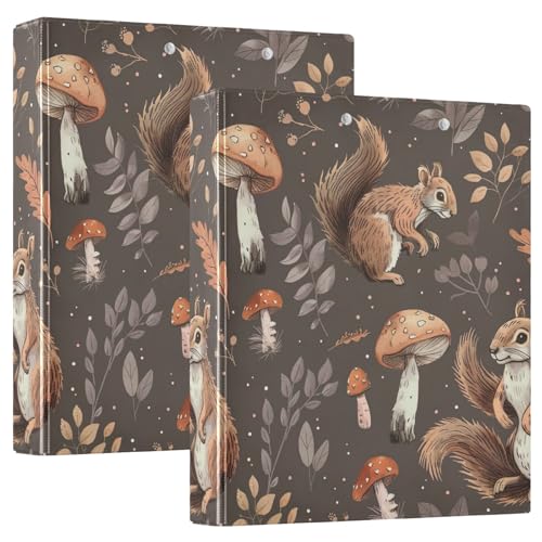 Niedliches Eichhörnchen-Pilz-Drei-Ringbuch, flexibler D-Ringordner mit Taschen, 3-Ringbücher für Schule, Uni, Büro von RPLIFE