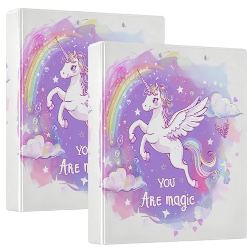 Niedliches Einhorn-Regenbogen-Wolken-Drei-Ringbuch, 3,8 cm, flexibler D-Ringordner mit Taschen, 3-Ringbücher für Schule, Uni, Büro von RPLIFE
