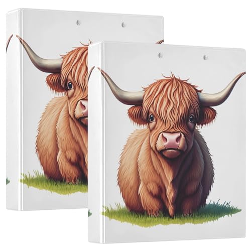Niedliches Highland Cow 3,8 cm 3-Ringbuch, flexibler D-Ringordner mit Taschen, 3-Ringbücher für Schule, Uni, Büro von RPLIFE