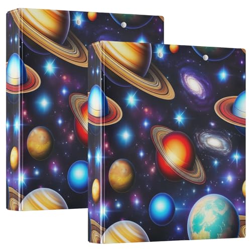 Niedliches Weltraumplaneten-Drei-Ringbuch, 3,8 cm, D-Ringbuch mit Taschen, dekorative Ordner für Schule, Uni oder Büro, 2 Stück von RPLIFE