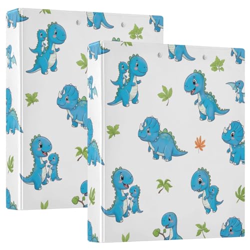Niedliches blaues Cartoon-Dinosaurier-Drei-Ringbuch, flexible D-Ringbücher mit Taschen, 3-Ringbücher für Schule, Uni, Büro (2 Stück) von RPLIFE