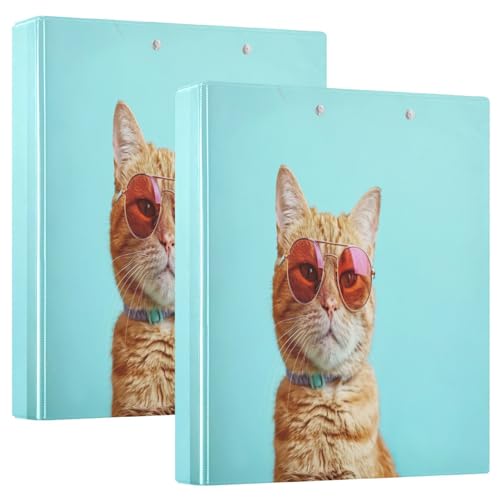 Orange Cat Funny Blue 3,8 cm 3-Ringbuch, flexibler D-Ringordner mit Taschen, 3-Ringbücher für Schule, Uni, Büro (2 Stück) von RPLIFE