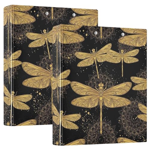Ornate Golden Libells, 3-Ringbuch, flexibler D-Ringordner mit Taschen, 3-Ringbücher für Schule, Uni, Büro (2 Stück) von RPLIFE