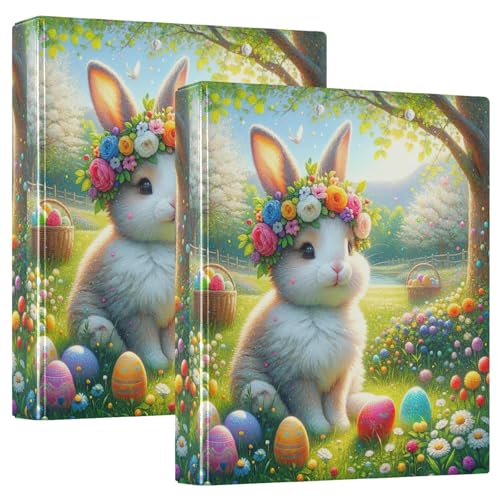 Oster-Blumen-Kaninchen-3-Ringbuch, 3,8 cm, flexibler D-Ringordner mit Taschen, 3-Ringbücher für Schule, Uni, Büro (2 Stück) von RPLIFE