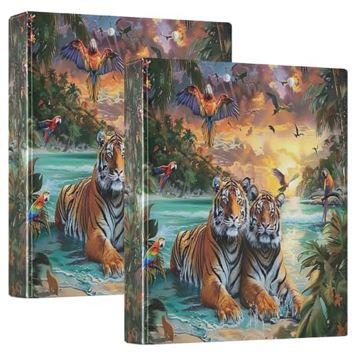 Painting Tigers Beach Scenery 3-Ringbuch, 3,8 cm, flexible D-Ringbücher mit Taschen, 3-Ringbücher für Schule, Uni, Büro, 2 Stück Painting Tigers Beach Scenery 3-Ringbuch, 3,8 cm, flexible D-Ringbücher mit Taschen, 3-Ringbücher für Schule, Uni, Büro, 2 Stück von RPLIFE