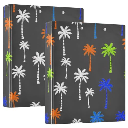 Palmen gestreiftes 3-Ringbuch, flexibler D-Ringordner mit Taschen, 3-Ringbücher für Schule, Uni, Büro von RPLIFE