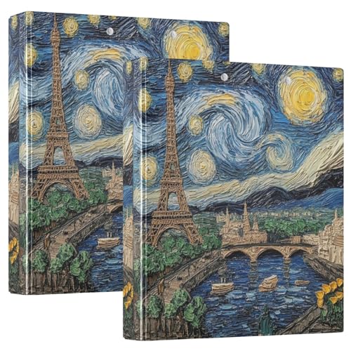 Paris Sternennacht 3-Ringbuch, flexible D-Ringbücher mit Taschen, 3-Ringbücher für Schule, Uni, Büro von RPLIFE