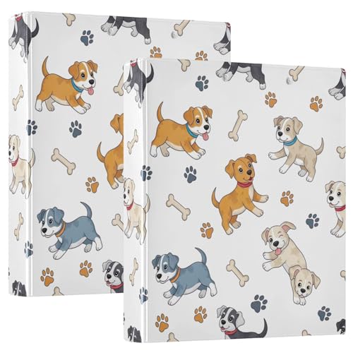 Paw Prints Hundeknochen Weiß 3-Ringbuch Flexibler D-Ringordner mit Taschen 3-Ringbücher für Schule, Uni, Büro (2 Stück) von RPLIFE