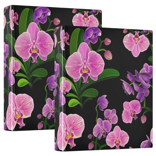 Phalaenopsis 3-Ringbuch, schwarz, D-Ringbuch mit Klemmbrett, groß, 3 Ordner für Schule, Uni, Büro von RPLIFE