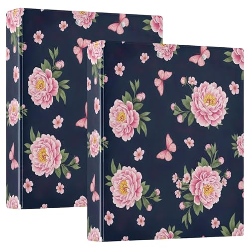 Pink Peonies 3-Ringbuch, flexibler D-Ringordner mit Taschen, 3-Ringbücher für Schule, Uni, Büro von RPLIFE