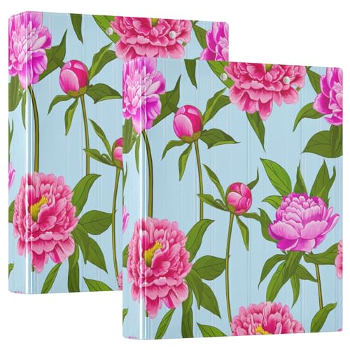 Pink Peonies Hellblau Drei-Ringbuch, Flexibler D-Ringordner mit Taschen, 3-Ringbücher für Schule, Uni, Büro (2 Stück) von RPLIFE