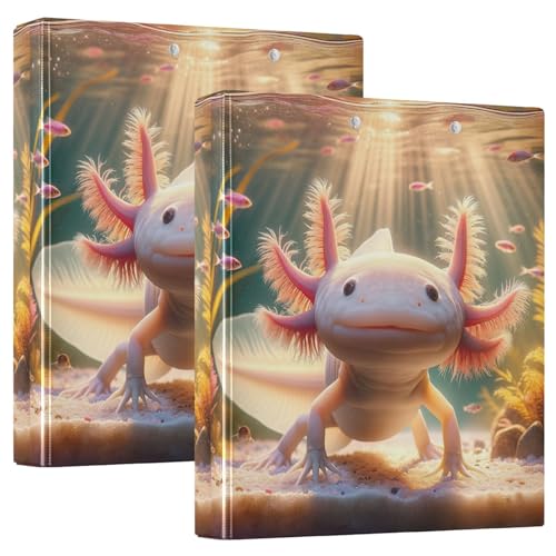 Pinke Axolotl Underwater 3,8 cm 3-Ring-Ordner, flexibler D-Ringordner mit Taschen, 3-Ringbücher für Schule, Uni, Büro (2 Stück) von RPLIFE