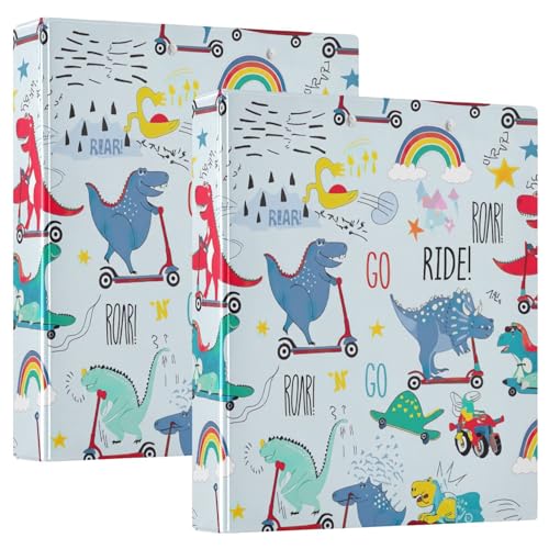 Playful Dinosaurs 3-Ringbuch 1,5 Zoll, flexibler D-Ringordner mit Taschen, 3-Ringbücher für Schule, Uni, Büro von RPLIFE