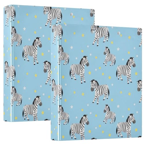 Playful Zebras Hellblau 3-Ringbuch, Flexibler D-Ringordner mit Taschen, 3-Ringbücher für Schule, Uni, Büro von RPLIFE