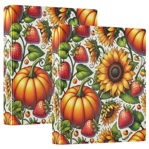 Pumpkins Sonnenblumen Erdbeeren Drei-Ringbuch, flexible D-Ringbücher mit Taschen, 3-Ringbücher für Schule, Uni, Büro (2 Stück) von RPLIFE