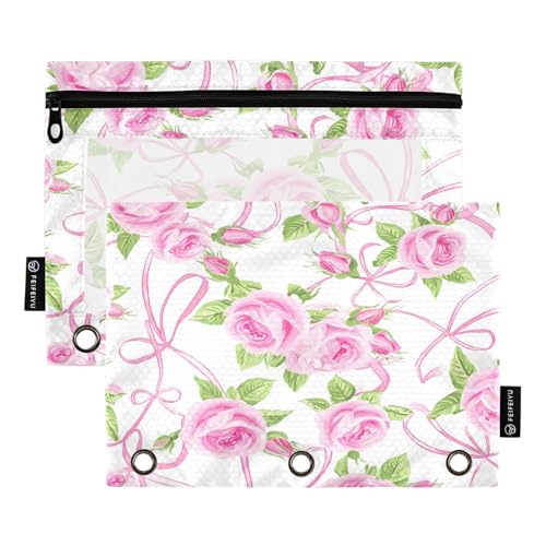 RPLIFE Federmäppchen für 3-Ringbuch, weiches Federmäppchen, flach, Schulbedarf, 24,9 x 17,8 cm, rosa Rosen, rosa Bänder, weiße Fliesen RPLIFE Federmäppchen für 3-Ringbuch, weiches Federmäppchen, flach, Schulbedarf, 24,9 x 17,8 cm, rosa Rosen, rosa Bänder, weiße Fliesen von RPLIFE