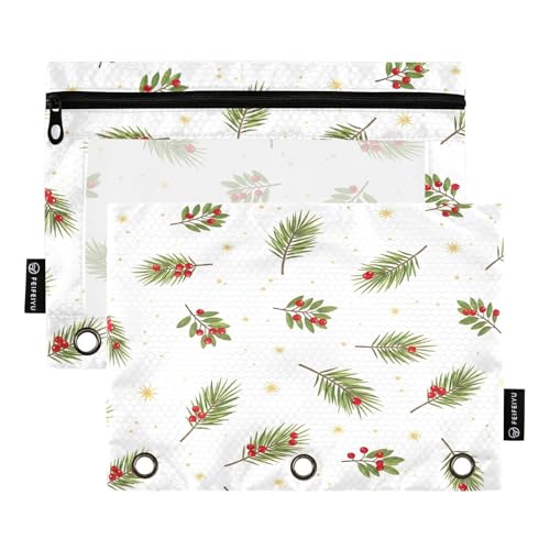 RPLIFE Grüne Tannenzweige, 3 Lochstanzer mit transparentem Fenster, 2er-Pack Federmäppchen für 3-Ringbücher für Mädchen, Kinder, Schulbedarf, 24,9 x 17,8 cm (Einheitsgröße) von RPLIFE