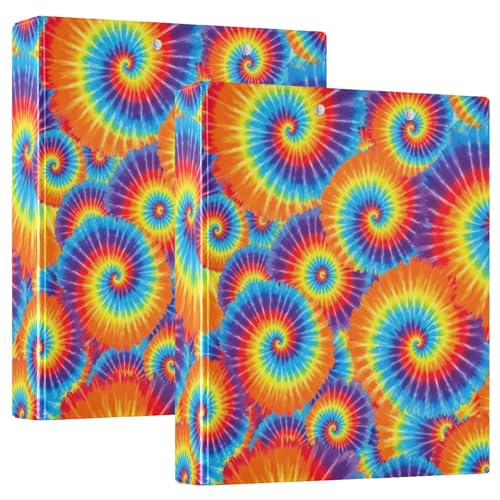 Rainbow Tie Dye Spiralen, Orange, 3 Ringbuch, 3,8 cm, flexibler D-Ringordner mit Taschen, 3-Ringbücher für Schule, Uni, Büro (2 Stück) von RPLIFE