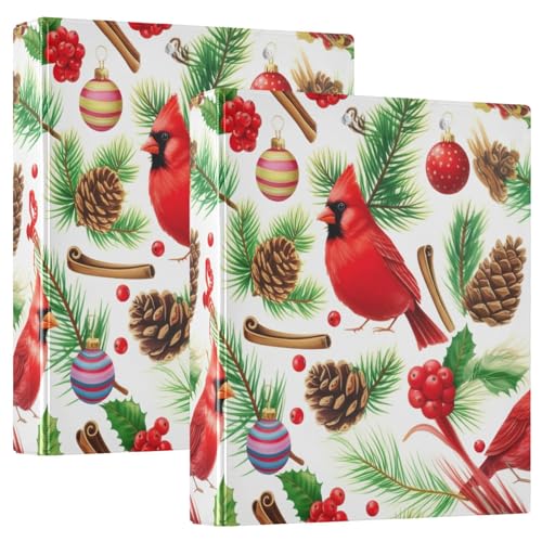 Red Birds Weihnachts-Ringbuch mit drei Ringen, 3,8 cm, D-Ringbücher mit Taschen, dekorative Ordner für Schule, Uni oder Büro, 2 Stück von RPLIFE