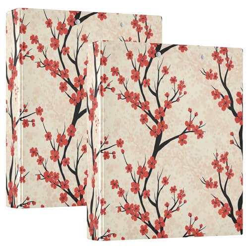 Red Cherry Blossoms Dots Drei-Ringbuch, D-Ringbuch mit Klemmbrett, große 3 Ordner für Schule, Uni, Büro (2 Stück) von RPLIFE