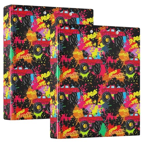 Red Monster Trucks Splash Black 3-Ringbuch 3,8 cm, D-Ringordner mit Klemmbrett, große 3 Ordner für Schule, Uni, Büro (2 Stück) von RPLIFE