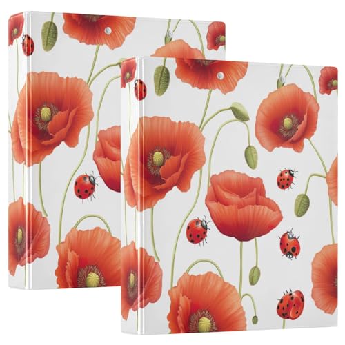 Red Poppy Flowers Marienkäfer Drei-Ringbuch Flexibler D-Ringbuch mit Taschen 3-Ringbuch für Schule, Uni, Büro von RPLIFE