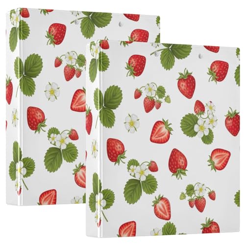 Red Strawberries 3-Ringbuch mit 3 Ringen, 3,8 cm, D-Ringbuch mit Klemmbrett, große 3 Ordner für Schule, Uni, Büro (2 Stück) von RPLIFE