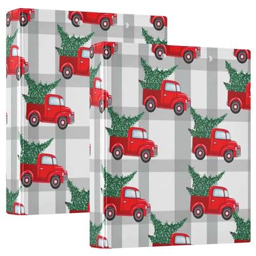 Red Trucks Weihnachtsbäume, kariert, 3-Ringbuch, flexibler D-Ringordner mit Taschen, 3-Ringbücher für Schule, Uni, Büro (2 Stück) von RPLIFE