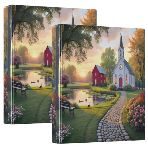 Retro Kirche 3-Ringbuch 1,5 Zoll, flexibler D-Ringordner mit Taschen, 3-Ringbücher für Schule, Uni, Büro von RPLIFE