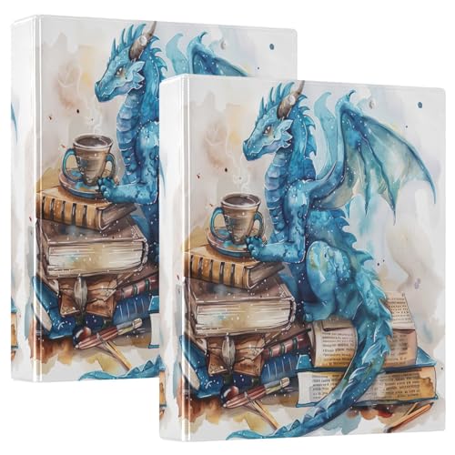 Ringbuch mit 3 Ringen, 3,8 cm, Aquarelldrache und Buch, D-Ringbuch mit Klemmbrett, 3 große Ordner für Schule, Uni, Büro Ringbuch mit 3 Ringen, 3,8 cm, Aquarelldrache und Buch, D-Ringbuch mit Klemmbrett, 3 große Ordner für Schule, Uni, Büro von RPLIFE