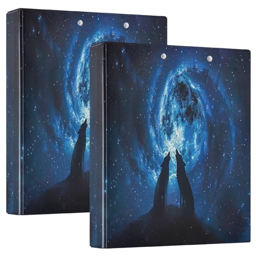 Ringbuch mit 3 Ringen, 3,8 cm, Wölfe heulender Mond Nacht, D-Ringbuch mit Klemmbrett, große 3 Ordner für Schule, Uni, Büro von RPLIFE