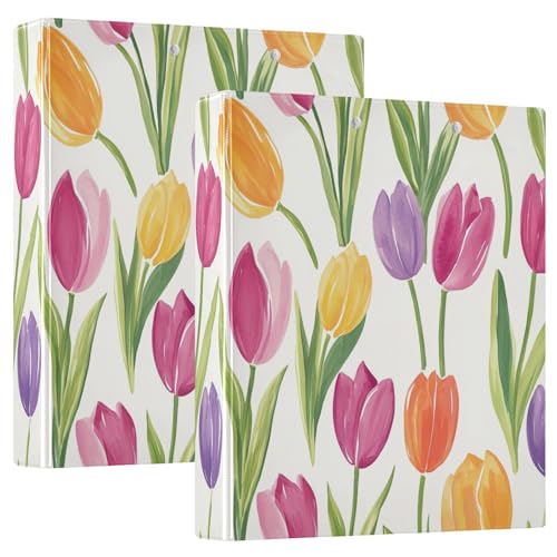 Ringbuch mit 3 Ringen, 3,8 cm, bunte Tulpen, D-Ringbücher mit Klemmbrett, 3 große Ordner für Schule, Uni, Büro von RPLIFE