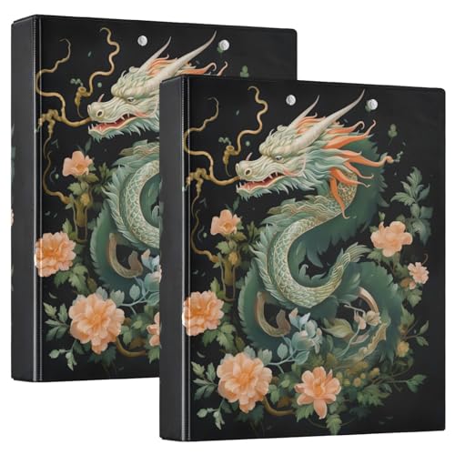 Ringbuch mit 3 Ringen, 3,8 cm, chinesischer grüner Drache, D-Ringbuch mit Klemmbrett, große 3 Ordner für Schule, Uni, Büro von RPLIFE