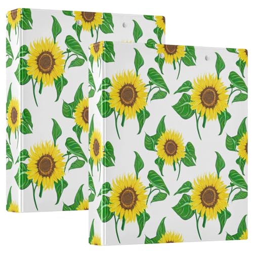 Ringbuch mit 3 Ringen, 3,8 cm, helle Sonnenblumen, grüne Blätter, D-Ringbuch mit Klemmbrett, große 3 Ordner für Schule, Uni, Büro von RPLIFE