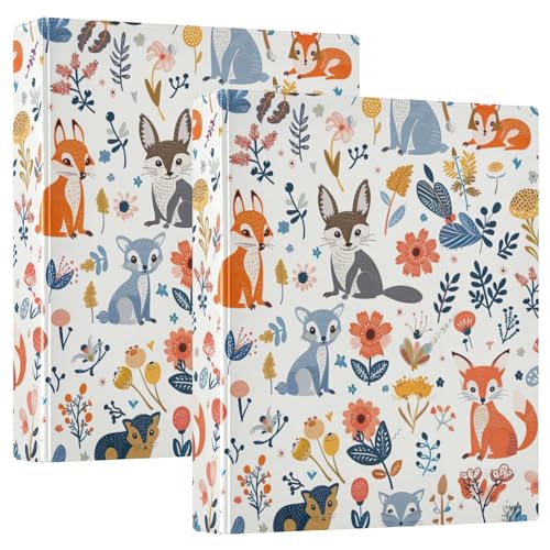 Ringbuch mit 3 Ringen, 3,8 cm, niedliche Tiere, Fuchs, Blumen, Weiß, D-Ringbuch mit Klemmbrett, große 3 Ordner für Schule, Uni, Büro von RPLIFE