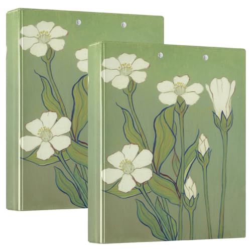 Ringbuch mit 3 Ringen, 3,8 cm, weiße Blumen, Grün, D-Ringbuch mit Klemmbrett, große 3 Ordner für Schule, Uni, Büro von RPLIFE