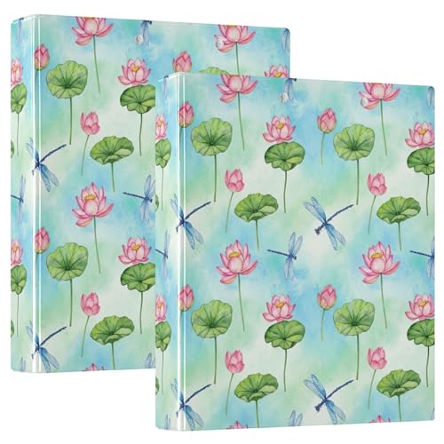 Ringbuch mit 3 Ringen, Aquarell-Lotusblumen, D-Ringbücher mit Klemmbrett, große 3-Ringbücher für Schule, Uni, Büro, 2 Stück von RPLIFE