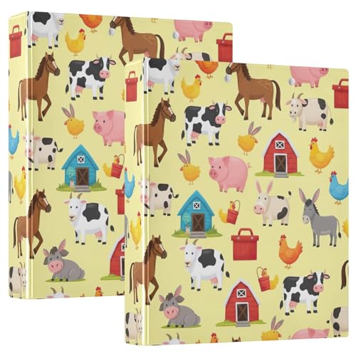 Ringbuch mit 3 Ringen, Cartoon-Bauernhoftiere, Pferde, D-Ringbuch mit Taschen, große 3-Ringbücher für Schule, Uni, Büro, 2 Stück von RPLIFE
