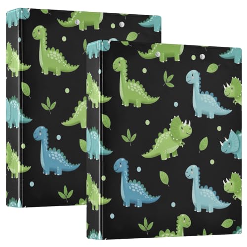 Ringbuch mit 3 Ringen, Cartoon-Dinosaurier, Blattpunkt, schwarz, D-Ringbuch mit Taschen, große 3-Ringbücher für Schule, Uni, Büro, 2 Stück von RPLIFE