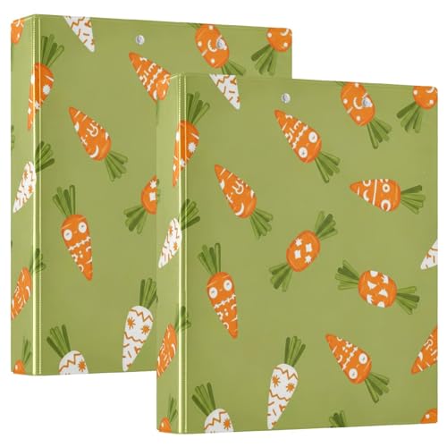 Ringbuch mit 3 Ringen, Cartoon-Karotten, Olivgrün, D-Ringbücher mit Taschen, große 3-Ringbücher für Schule, Uni, Büro, 2 Stück von RPLIFE