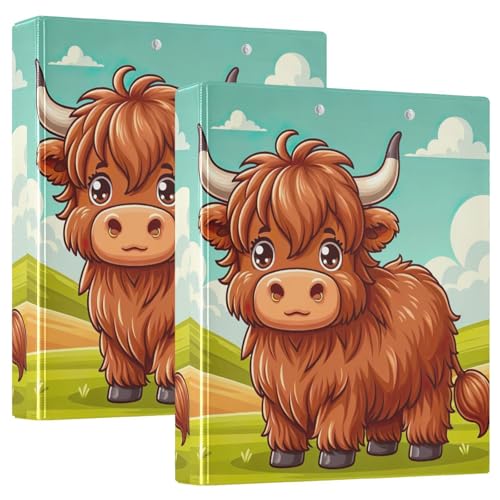 Ringbuch mit 3 Ringen, Cartoon-Motiv, niedliches Hochlandkuh, D-Ringbuch mit Klemmbrett, große 3-Ringbücher für Schule, Uni, Büro, 2 Stück Ringbuch mit 3 Ringen, Cartoon-Motiv, niedliches Hochlandkuh, D-Ringbuch mit Klemmbrett, große 3-Ringbücher für Schule, Uni, Büro, 2 Stück von RPLIFE