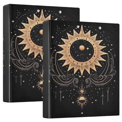 Ringbuch mit 3 Ringen, Mond und Sternen, goldener D-Ringordner mit Klemmbrett, große 3-Ringbücher für Schule, Uni, Büro, 2 Stück von RPLIFE