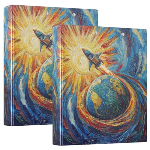 Ringbuch mit 3 Ringen, Motiv: Malerei Erde Raketen, Schiff, Blau, D-Ringbücher mit Klemmbrett, große 3-Ringbücher für Schule, Uni, Büro, 2 Stück Ringbuch mit 3 Ringen, Motiv: Malerei Erde Raketen, Schiff, Blau, D-Ringbücher mit Klemmbrett, große 3-Ringbücher für Schule, Uni, Büro, 2 Stück von RPLIFE